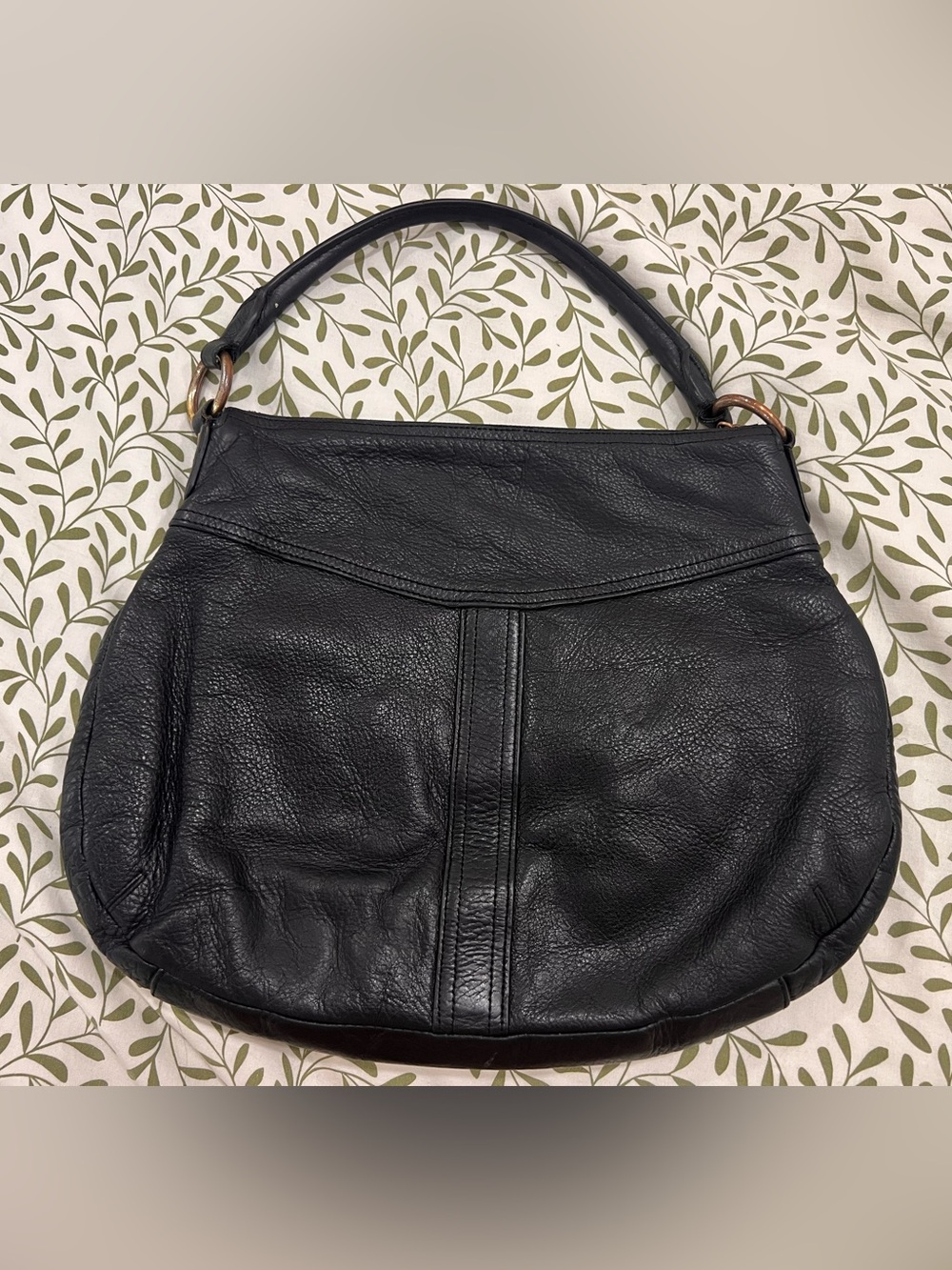 Ralph Lauren Black Leather Top-Handle Hobo Bag with Gold Hardware - Picture 2 of 6